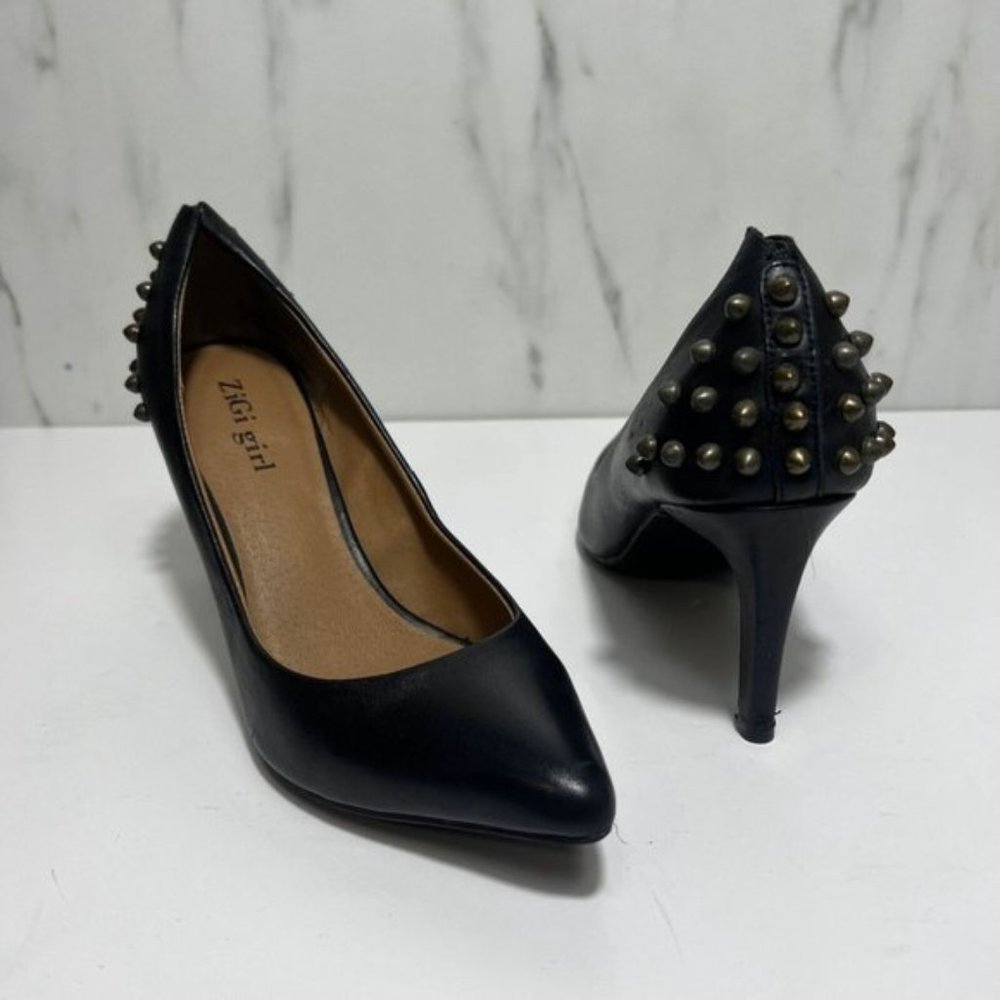 Zigi Girl Pump Heels Women 6.5 Black Slip On Studded Stiletto Leather